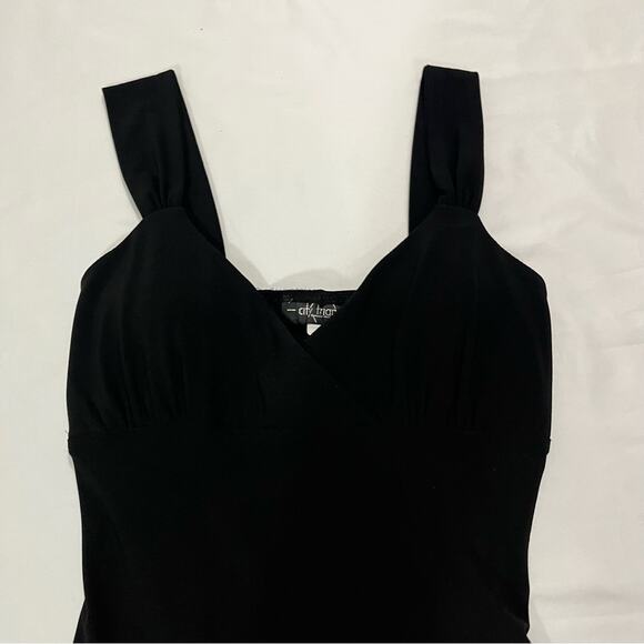 Vintage 90s Y2k City Triangles Asymmetrical Flirty Flower Black Mini Dress Small - Picture 4 of 7